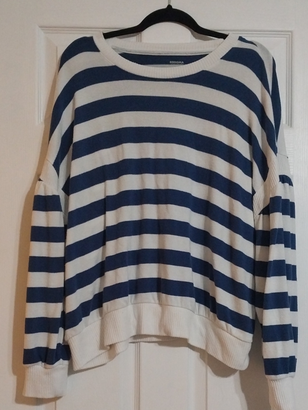 Navy and White Striped Crew Neck Sweater